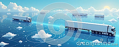 AI driven cold chain system for global distribution. Trucks travel across worldwide networks. Real time tracking. Global logistic Stock Photo