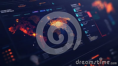 AI Driven Cybersecurity Dashboard Visualization with Global Map Stock Photo