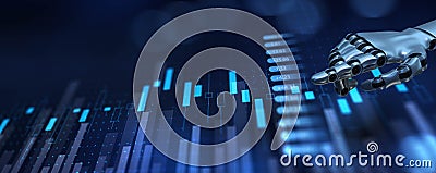AI-Driven Financial Market Analysis with Robotic Precision and Data Visualization. 3d render Stock Photo
