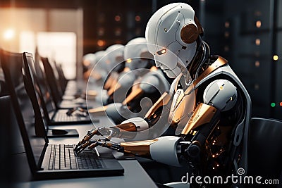AI driven robot in a modern office, 3D rendering futuristic workspace Stock Photo