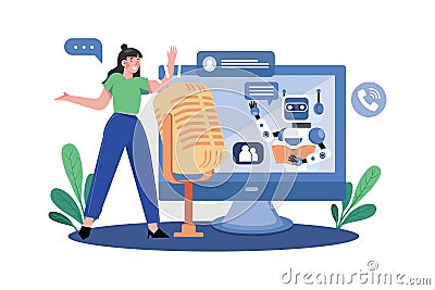 AI-driven speech recognition enables voice commands Vector Illustration