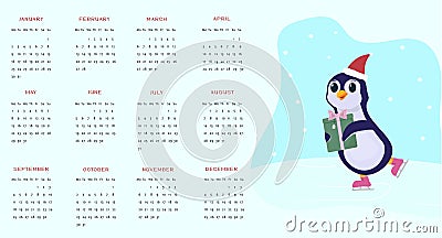 Children calendar 2023, cute animal penguin skating Stock Photo