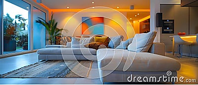 AI-Enhanced Cozy Living Space Balancing Energy and Style. Concept Home Decor, Interior Design, Cozy Stock Photo