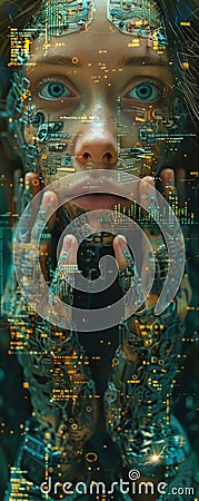 An AI entity communicating through data patterns, sharing enigmatic messages and prophecies Stock Photo