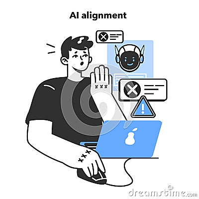 AI ethics. Artificial intelligence alignment. Computer system intelligence Vector Illustration