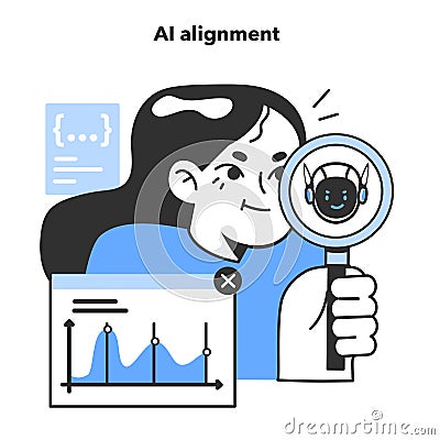AI ethics. Artificial intelligence alignment. Computer system intelligence Vector Illustration
