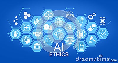 AI Ethics, artificial Intelligence governance fair approach to the use and introduction of artificial intelligence, importance of Vector Illustration