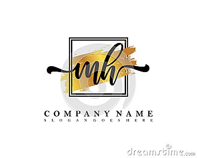 MH Initial handwriting logo and gold brush template Vector Illustration