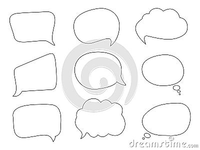 Cartoon doodle speech or thought bubbles of different shapes and sizes. Vector Illustration