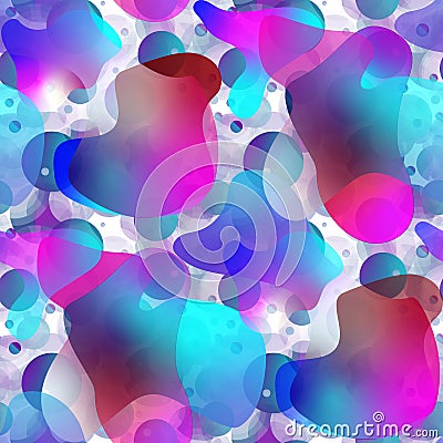 Seamless raster pattern. Translucent amorphous shapes and circles of different sizes are chaotically scattered. Stock Photo