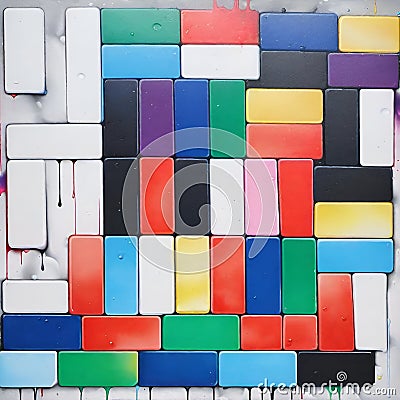 AI generated abstract background depicting colourful blocks of dominos with splash of colours on a white background Stock Photo