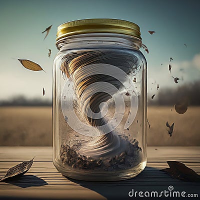 AI generated abstract concept showcasing a whirlwind trapped in a jar with lid Stock Photo