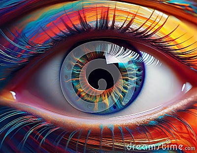 An AI-generated abstract image of a colourful human eye Stock Photo