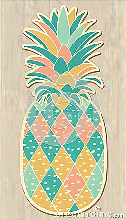 Cute Pineapple in Herringbone Patterned Background, Made with Generative AI Stock Photo
