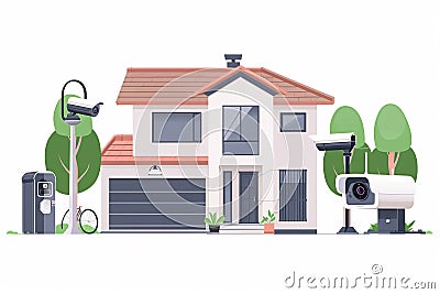 Creative team focuses on hidden cameras, monitored environments, and automated alert systems for effective security and prevention Cartoon Illustration