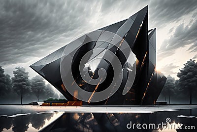 architecutral visualisation of a futuristic building with black facade by AI Generated Stock Photo
