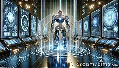 Commanding Intellect: ChatGPT's Advanced AI Command Center Stock Photo