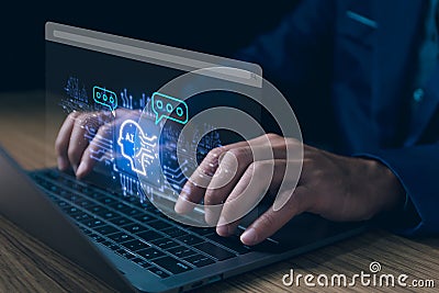 AI generated artificial intelligence chatbot, humans use AI technology enter command prompt for generate, Business person chatting Stock Photo