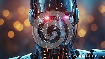 Artificial intelligence robot face with glowing data code. Stock Photo