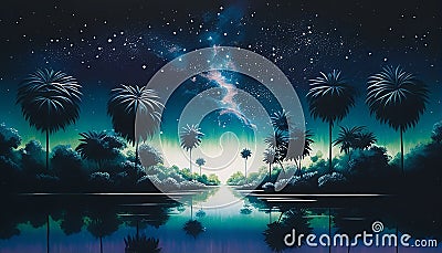 Galactic Oasis - A Mesmerizing Escape, Made with Generative AI Stock Photo