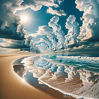 AI-Generated Beach with Infinite Droste Effect Stock Photo