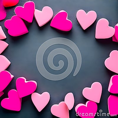 AI-Generated Beautiful Pink Color Small Hearts with Copy Space Isolated On Black Background. Stock Photo