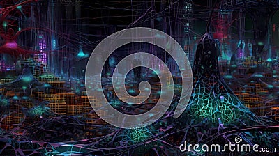 Neural Circuitry Dreamscape, Made with Generative AI Stock Photo