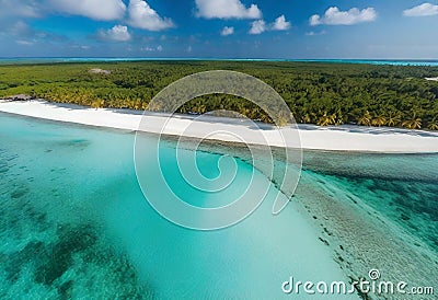 AI generated blue, turquoise sea with silver white sand beaches in a green island Stock Photo