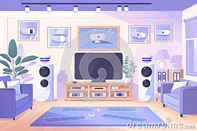 CCTV systems integrate pattern detection for media agency operations, enabling transmission security through surveillance and conf Cartoon Illustration