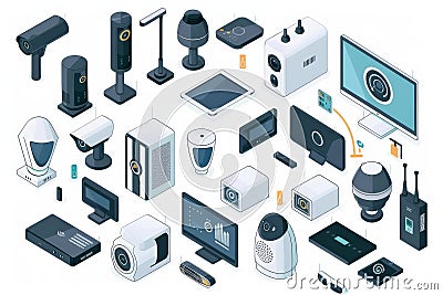 Utilize a camcorder to record high-definition surveillance, integrating security with DVR controls and overseeing operations remot Cartoon Illustration
