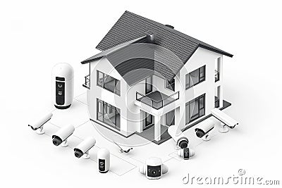 Surveillance systems employing advanced security cameras for better monitoring capabilities and robust safeguarding. Cartoon Illustration