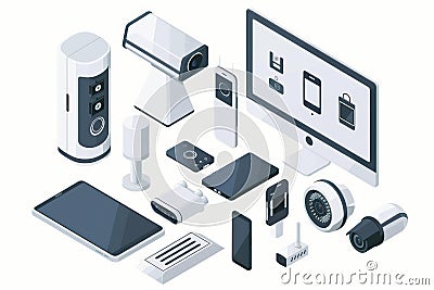 Fast, automated alarms enhance security setups in homes, integrating smart technology and cloud systems for comprehensive protecti Cartoon Illustration