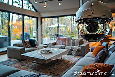 Security concepts integrate alarm systems with smart technology in surveillance, encrypting home protection with automated data de Cartoon Illustration