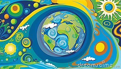 Cartoon Earth: A Playful and Colorful Planet, Made with Generative AI Stock Photo