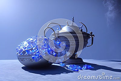 Cauldron made from crystals, deep blue down lighting by AI Generated Stock Photo