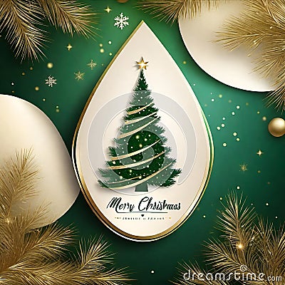 AI generated Christmas Tree glittering with a star at the top and golden ferns on a green backdrop Stock Photo