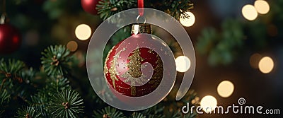 Christmas tree and holidays Santa decoration ornaments. Stock Photo