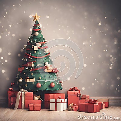 AI Generated Christmas Tree with Presents Underneath Stock Photo