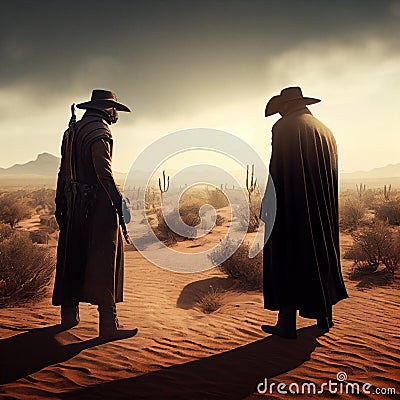 The Final Draw: A Western Duel, Made with Generative AI Stock Photo