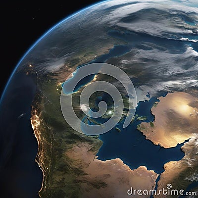 AI generated close up image of a portion of Earth from space Stock Photo