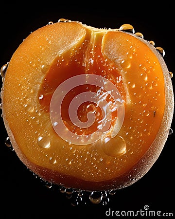 AI generated close up photo of juicy apricot slice Stock Photo