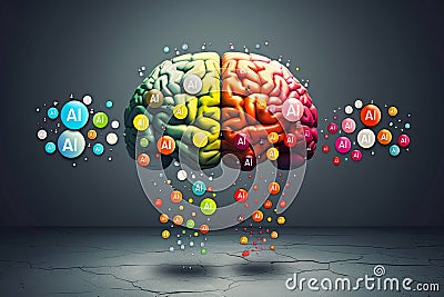 Colorful AI brain with neural connections, digital intelligence, artificial neural networks, futuristic tech, cyber brain, inno Stock Photo