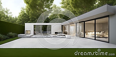 Ai generated a contemporary home with a spacious central patio perfect for outdoor entertaining Stock Photo