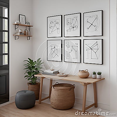 Ai generated a cozy and decorated indoor space with plants, pictures and a table Stock Photo