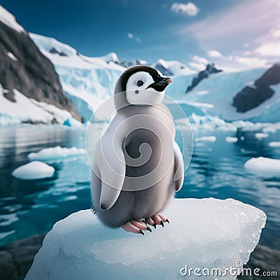 AI generated cute penguin standing on an ice floe Stock Photo
