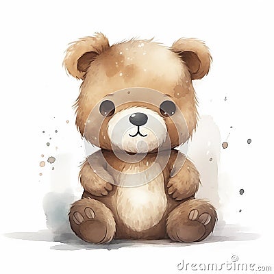 AI generated, cute teddybear in watercolor style illustration on white background. Cartoon Illustration