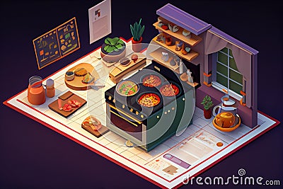 Isometric Cooking Adventure, Made with Generative AI Stock Photo