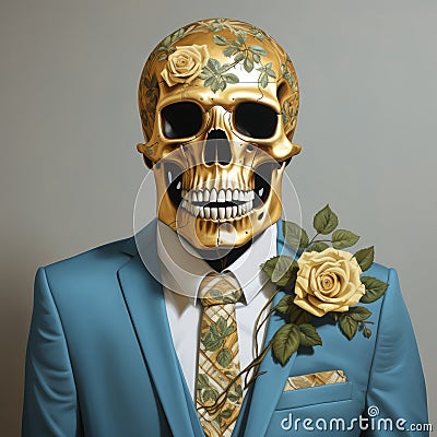 AI Generated digital Artwork of beautiful and happy golden skull Stock Photo