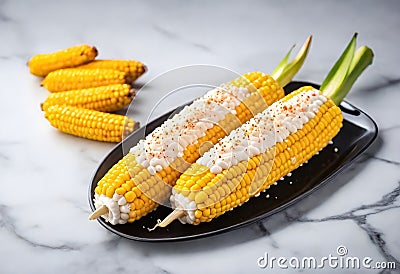 elote, mexican grilled corn on cob on marble background Stock Photo