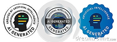 AI Generated emblem stamp label badge of artificial intelligence tag head line of code Vector Illustration